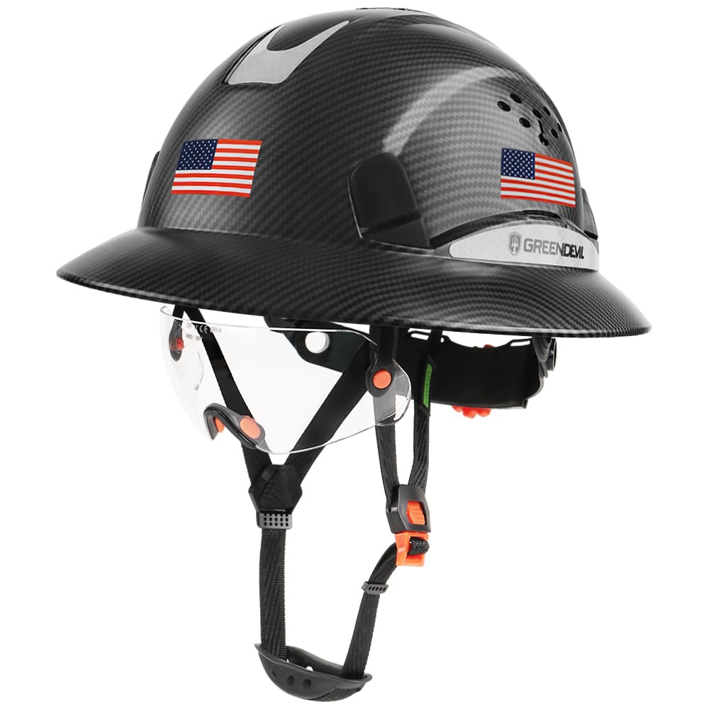 GREEN DEVIL Full Brim Hard Hat with Built-in Visor