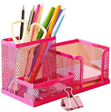 Desk Organizer, Jia Jia Trade 3 Compartments Metal Mesh Desk Caddy Tray/Pencil Holder Organiser (Rose)
