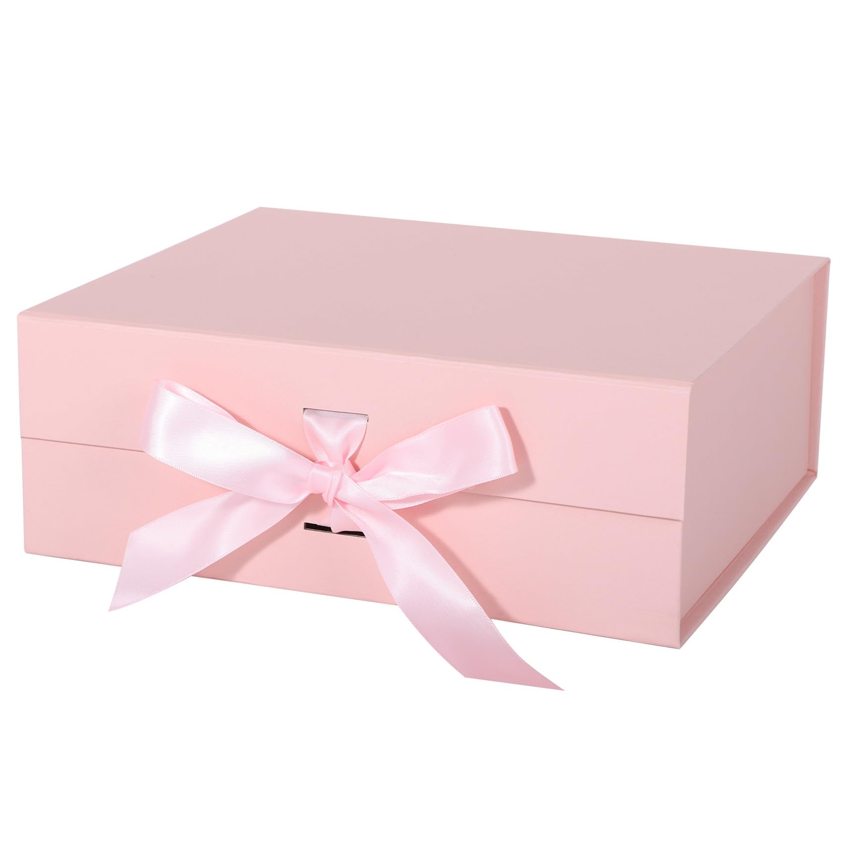 Photo 1 of LFBOX Pink Gift Box with Ribbon Magnetic Lids 10.2x9x3.74 in, Bridesmaid Groomsman Proposal Boxes, Wedding Graduation Storage Box 1 Pack