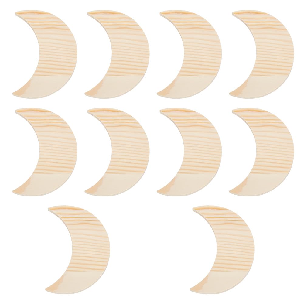 GOMAKERER 10 Pcs Thick Wood, Moon Shaped Unfinished Natural Wood Slices Moon Wood Cutouts Blank Wooden Slices For Diy Crafts Door Hangers Holiday Decoration Drawing Painting Wood Engraving