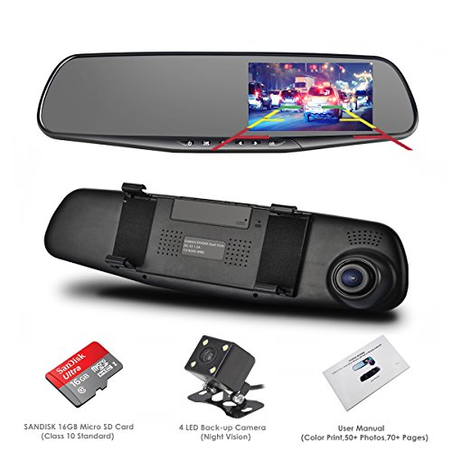 Click Here to See More Images Dash Cam, OUMAX Dual Lens Car Camera, Car Video Recorder for Vehicles Front and Rear DVR, 4.3 Inch Screen, HD1080P,with 16G Micro SD Included - Black