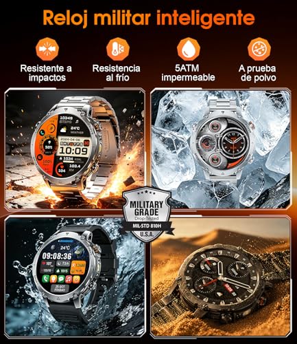 LIGE Military Men's Smartwatch, 1400 mAh Battery, 1.7 Inch HD Screen, Bluetooth Calls, 110+ Sports Modes, LED Flashlight, IP68 Waterproof, Men's Smart Watch Android iOS, 2 Strap