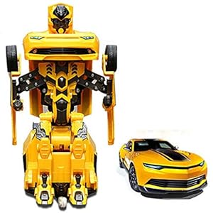 Toyshine 2-in-1 Transforming Robot Car Toy with Light Music and Bump and go Function, Yellow Color