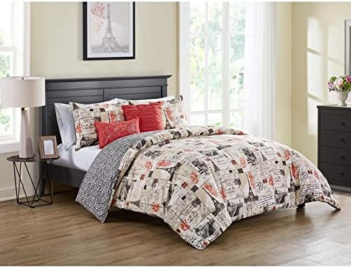 Amazon Com 5 Piece Home Jolie Paris Reversible Ivory Red Full