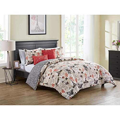 Amazon Com 5 Piece Home Jolie Paris Reversible Ivory Red