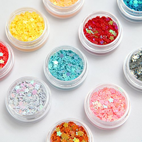 DIY 12 Colors 2 Sets 24 Jars of Flower & Star Iridescent Glitter Sequins Spangle for Nail Art Tip Deco Crafts Project - Thumbnail 7