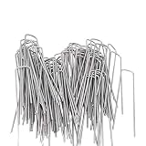 AAGUT 6inch OuYi Garden Staples Galvanized Landscape Sod Stakes, 100 Pack 6 Inch 11 Gauge Rust Resistant Steel Lawn U Pins Pegs-Securing Ground Cover, 100x, Silver