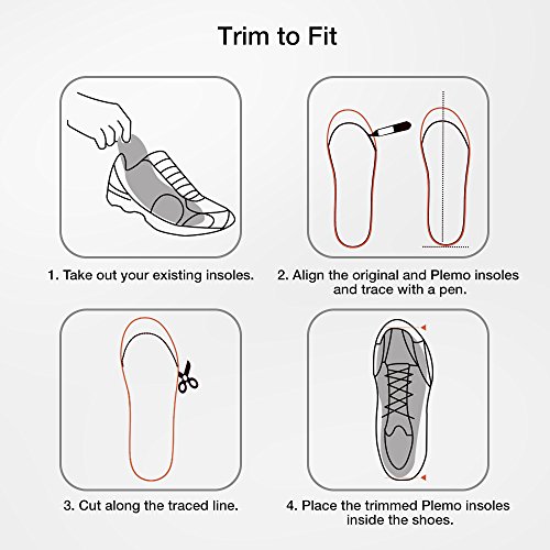 Plemo Athletic Shoe Insoles Cuttable, Arch SUPPORTS Orthotics Shoe Inserts For Plantar Fasciitis and Flat Feet For Pain Relief, Full Length (Size 8-12 Black)