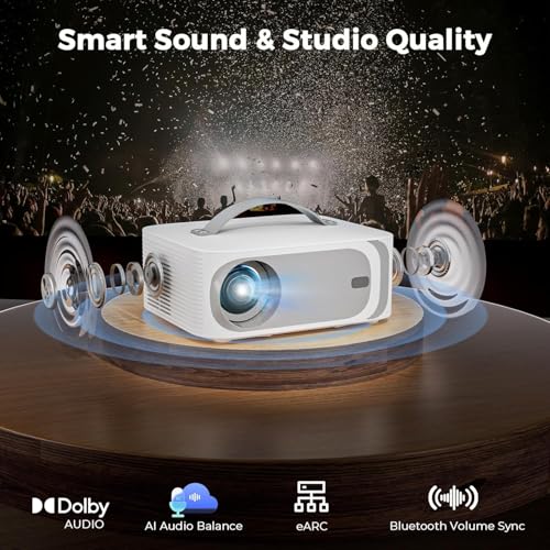 Outdoor-Projector-4K: [Official-Apps/2000 Brightness/40W Dolby Audio] Portable-Projector with WiFi and Bluetooth,Auto Focus,HDR10+,Lisowod Smart Projecteur for Movie Home Theater