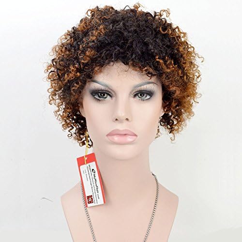 MyNiceHair-100% Pure Human Hair Ombre Brown Colored Kinky Curly Short Wigs for Black Women