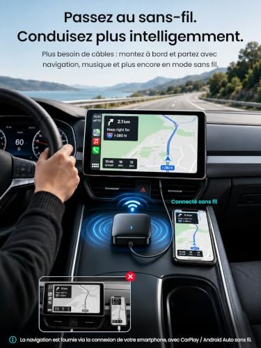 Adaptateur CarPlay sans Fil Android Auto, Boîtier AI Vidéo Auto 3-en-1 pour CP/AA Filaire OEM, 4G+32G, Double Wi-FI & Hub IoT Bluetooth, pour Netflix/Youtube/TikTok/Carte TF, CB4B