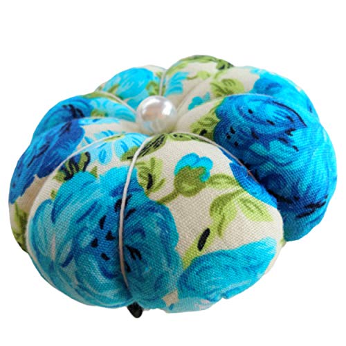 Blue Floral Flower Garden White Wrist Pin Needle Cushion Adjustable Elastic Band Pincushion Wearable Cute Pumpkin Pins Needles Pincushions Holder Safety Elastic Band for Sewing Crafting Girl Gift - Thumbnail 5