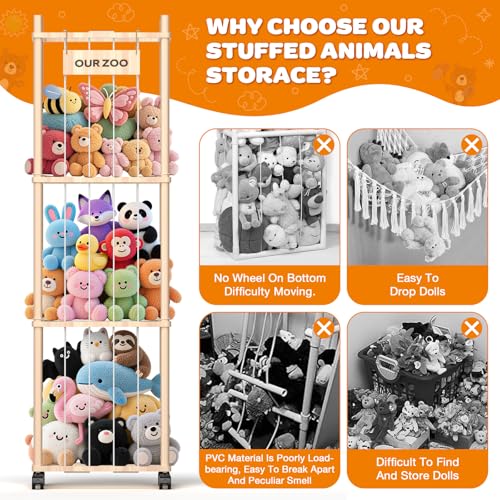 Stuffed Animal Storage: Stuffy Storage with Mesh Net, Plush Toy Organizer with Wheels, Space-Saving Stuffed Animal Zoo for Kids Room or Nursery(XL)