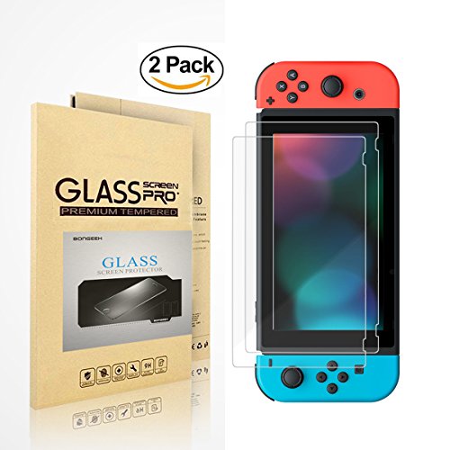 Nintendo Switch Screen Protector, Bongeek Premium Tempered Glass Film for Nintendo Switch 2017 - 9H Clear HD Transparency - Two Packs