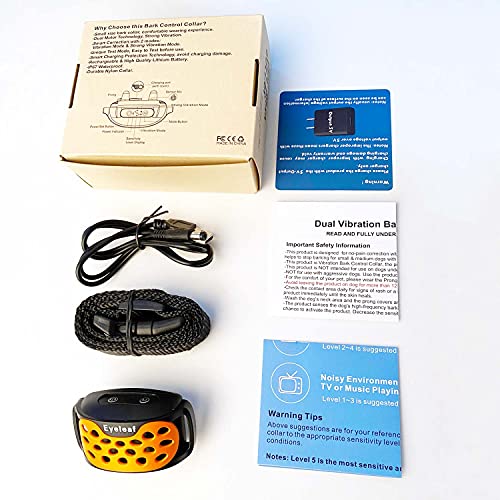 Bark Collar Dog Bark Collar, Rechargeable NO Shock Anti Barking Collar with 5 Adjustable Sensitivity and Beep Vibration Without Shock Bark Collar for Small Medium Large Dogs