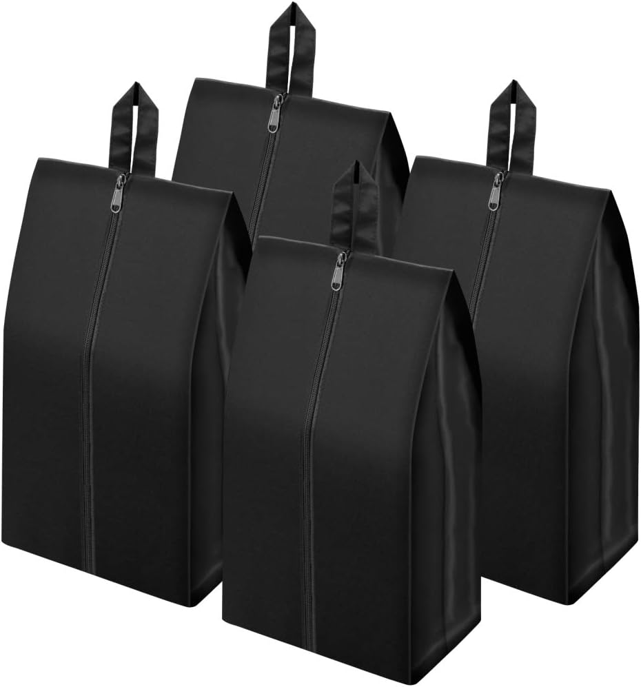 Travel Shoe Bags 4 Pack Large Shoes Pouch for Men and Women Waterproof Nylon Shoe Bag Storage Bags with Zipper Closure (Black)