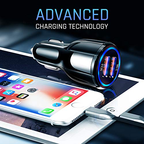 2020 Ultimate car Cell Phone Charging Bundle Magnetic Charge Cable by Wuteku. QC3 USB Charger, 2X 3.3ft Nylon Braided Cord Support Data Transfer, Super Fast 3.A. 3in1 Magnet, Micro, Type-C, iProd