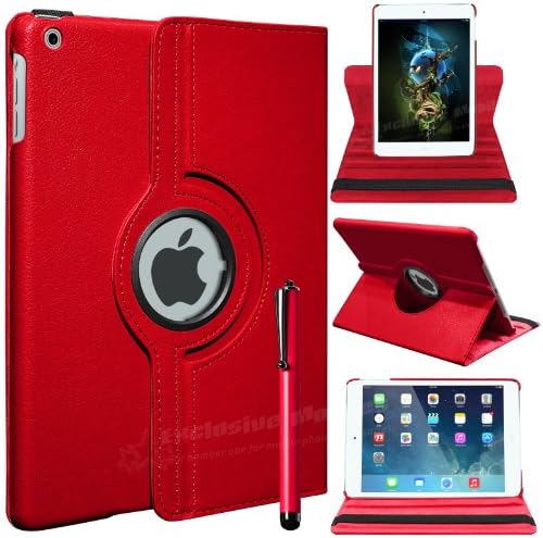 Mobile Junction ® 360 Case New Apple iPad Air (5th Generation with Retina Display) 360 Degree Rotating Smart Stand Case Cover with Auto Sleep Wake Incl. Free Screen Protector & Stylus (Red)
