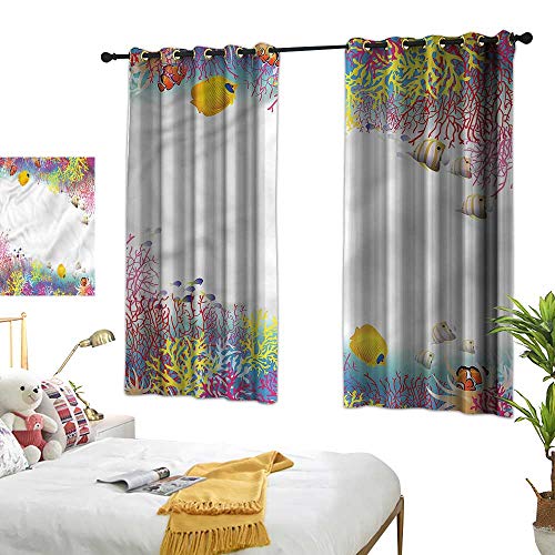 Simple Curtain Kids Girl Room Blackout Curtain Aquatic Animals