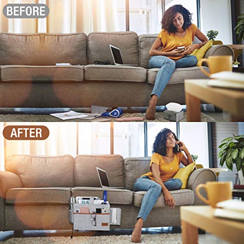 Bivan Bedside Pocket Felt Bedside Caddy Thicken Bedside Hanging Storage Organizer with Tissue Box and Water Bottle Holder, Dorm Bedroom Bed Sofa Storage Bag for Books Pad Phone TV Remote Chargers