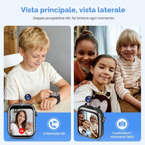 4G Smartwatch Bambini, Orologio Smartwatch Bambini con GPS, Doppia Fotocamera, Chiamate, Videochiamata, SOS, Modalità Scuola, Torcia, IP68, Contapassi per Ragazzi e Ragazze, Nero, Garanzia 3 Anni