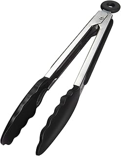 iNeibo Grillzange Küchenzange Silikon aus rostfreiem Edelstahl und hitzebeständigem Silikongriff. 23cm Schwarz