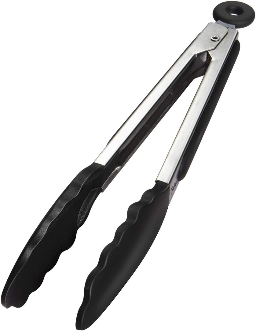 iNeibo Grillzange Küchenzange Silikon aus rostfreiem Edelstahl und hitzebeständigem Silikongriff. 23cm Schwarz