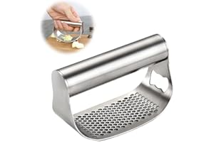 KRUGGO 2024 New Stainless Steel Garlic Presser, Garlic Press Rocker Garlic Mincer Garlic Crusher with Peeler and Cleaning Brush, Garlic Chopper for Smash Garlic Kitchen Gadgets Tools