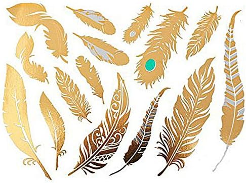 Gold Feather Body Art Temporary Tattoos - 15 Waterproof Art Metallica