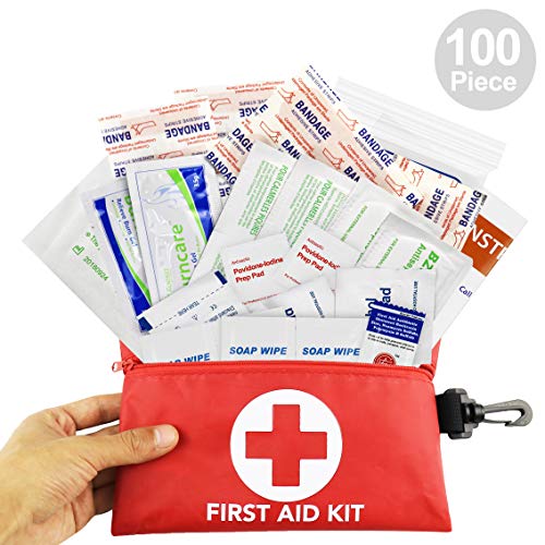 Small First Aid Kit, 100 Pieces Compact Waterproof Mini Emergency Survival Kit FDA OSHA Compliant for Home, Workplace, Vehicle, Travel, Camping, Backpacking Outdoor (Red) - Thumbnail 2