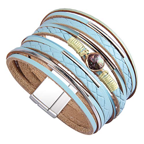 AZORA Leather Wrap Bracelets for Women Goldplated Metal Crescent Cuff Bracelet with Magnetic Buckle Casual Bohemian Wrist Bangle Jewelry Gift for Ladies Teen Girls Sister Mum