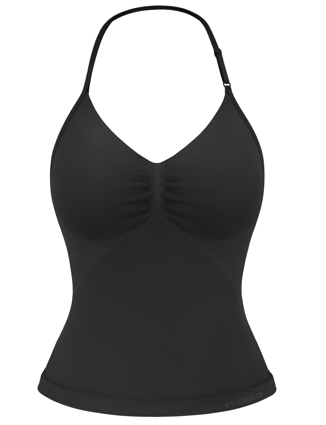 Photo 1 of YEOREO SoftHue Impact Longline Strappy Top Women's Halter Workout Tank Tops Backless Gym Longline with Adjustable Strap Black
