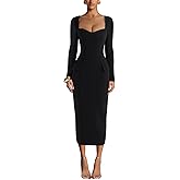 Puhrissimus Bodycon Maxi Dress for Women Sweetheart Neck Long Sleeve Cocktail Party Work Business Pencil Dresses