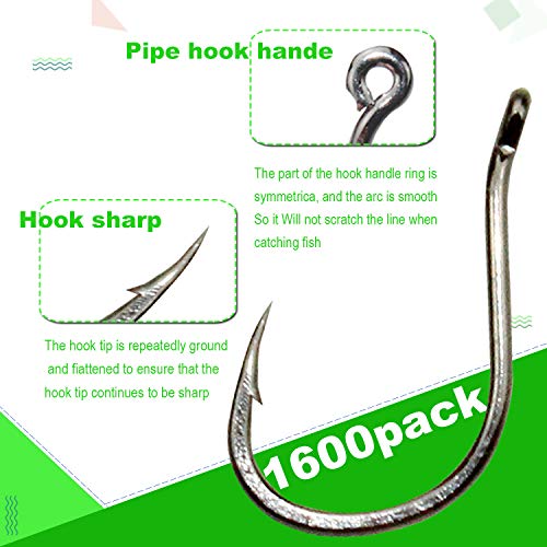 Thekuai Fishing Hooks High Carbon Steel Size Saltwater Freshwater Fishing Hooks (1600 PCS Fishing Hooks) - Thumbnail 2
