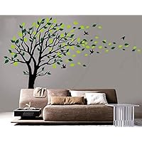 Large Tree Blowing in The Wind Tree Wall Decals Wall Sticker Vinyl Art Kids Rooms Teen Girls Boys Wallpaper Murals Sticker Wall Stickers Nursery Decor Nursery Decals (Black and Green,Right)