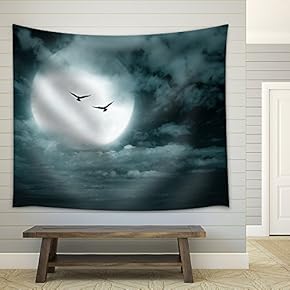 Halloween Background, Full Moon and Sky, Dark Style. - Fabric Wall Tapestry Home Decor - 51x60 inches