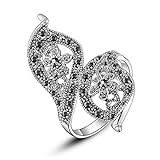 Mytys Vintage Leaf with Flower Black Crystal Fashion Rings(7)