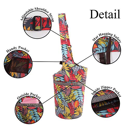 Mookis Yoga Mat Bag | Adjustable Shoulder Strap | Fixed Buckle | Large Size Pocket and Zipper Pocket | Multipurpose and Beautiful Bag (Maple Leaf)