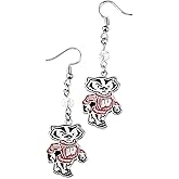 Dangle Earrings by Fan Frenzy Gifts | University Logo Earrings for Women & Men with Stainless Steel Shepherd Hooks | Officially Licensed Sports Fan Merchandise, (University of Wisconsin)