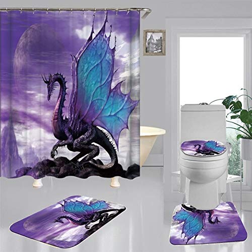 Fashion&Man 16PCS/Set Purple Flying Dragon Shower Curtain Waterproof Cloth Polyester Bath Curtain, Bathroom Rugs Bath Mat Toilet Lid Cover Animal Bathroom Decor, 72"x72", Beautiful Purple Dragon
