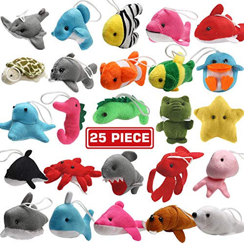 25 Pack Mini Ocean Animal Plush Toys,Sea Creatures Stuffed Toy for Kid Party Favor,Small Keychain Decoration for Christmas Tree,Goody Bag Fillers,Stocking Stuffers,Easter Eggs Fillers,Dog Cat
