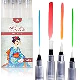 Water Brush Pens - Set of 4 Brush Tips - Great for Watercolor Paints, Water Soluble Pencils, Brush Pen, Markers - Refillable Brush Pens - Aqua Pen, Art Brushes - MozArt Supplies