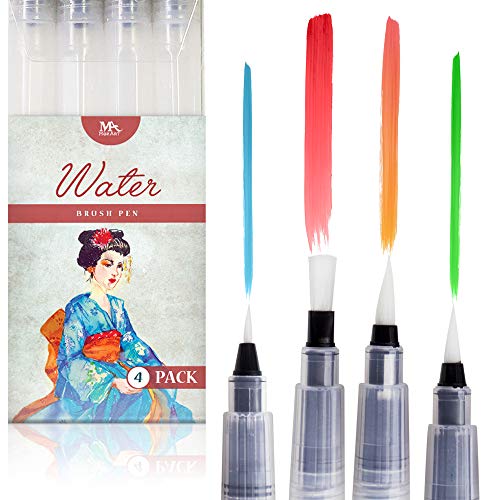 Water Brush Pens - Set of 4 Brush Tips - Great for Watercolor Paints, Water Soluble Pencils, Brush Pen, Markers - Refillable Brush Pens - Aqua Pen, Art Brushes - MozArt Supplies - Thumbnail 6