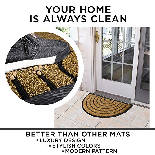 Extra Durable Striped Front Door Mat - Half Round Rug Entry Door Mat - Non-Slip Waterproof Thin Doormat Outdoor/Doormat Indoor (30 x 18) - Inside Doormat and Back Door Mat - Easy Clean Door Rug