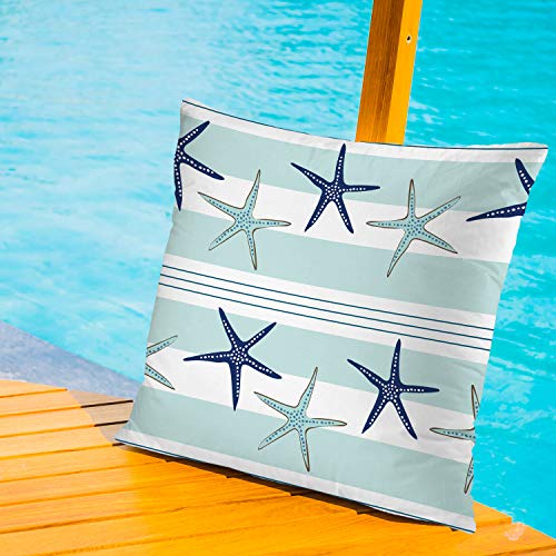 BaoNews Coastal Navy Blue Pillow Covers, Coastal Starfish Repeat Pattern Navy Turquoise Square 16 x 16 Inches Decorative…
