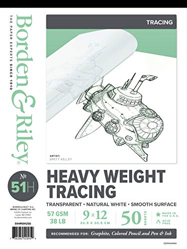 Borden & Riley 9" x 12" #51H Heavyweight Tracing Paper Pad, 57 GSM/38 LB, 50 Wh…