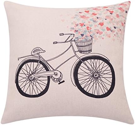 BreezyLife Valentines Day Decorative Pillow Cover Bike with Hearts Basket Throw Pillow Case Spring Bicycle Cushion Cover for Sofa Couch Farmhouse Outdoor Home Decor Housewarming Gift 18 x 18 Inches