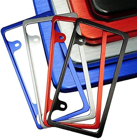 Amazon ナンバーフレーム アルミ ブルー ヘアライン仕上げ 1枚 普通車 軽自動車 ナンバープレート 青 ナンバーカバー ホルダー 車 バイク