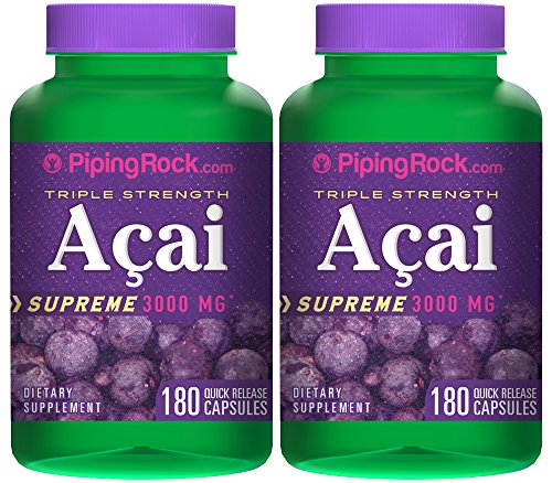 Piping Rock Triple Strength Acai Supreme 3000 mg 2 Bottles x 180 Quick Release Capsules Herbal Supplement