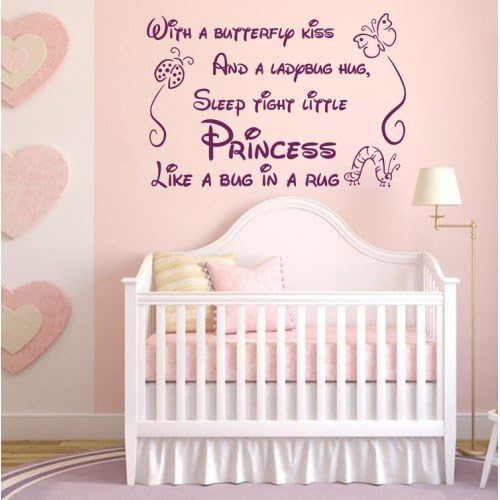 WallStickersUSA Wall Sticker Decal, Butterfly Kiss Sleep Tight Little Princess, Medium
